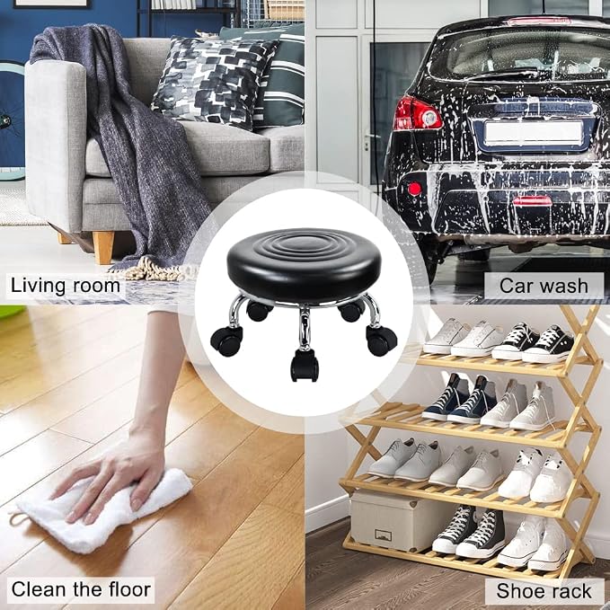 Modern Roller Seat PU Leather Low Round Rolling Stool 360 Swivel Small Stool - Image 6