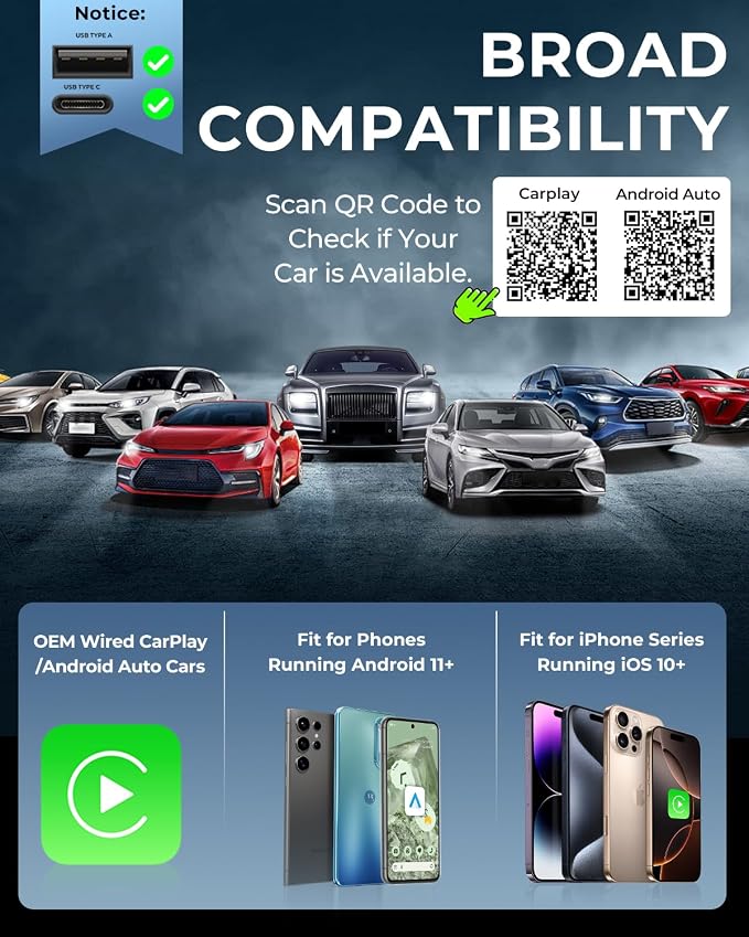 AuroraLink Wireless Carplay Adapter & Android Auto Wireless Adapter 2-in-1 Fast - Image 8