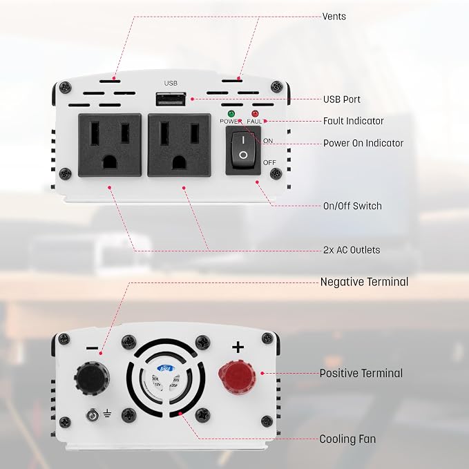 Wagan 3716 500W Slim Line AC to DC Inverter 500W TrueRated 1000W Surge Power - Image 2