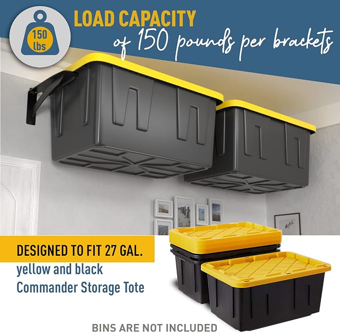Koova Wall Mounted Tote Rack Storage System, Fits 27-Gallon Black and Yellow - Image 5