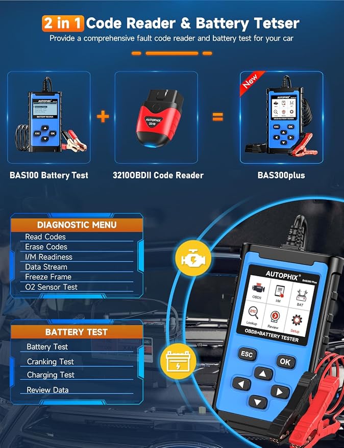 AUTOPHIX BAS300 Plus OBD2 Scanner & Battery Tester, 2-in-1 Car Diagnostic Tool - Image 2