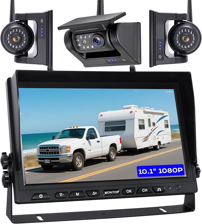 10.1" Magnetic Wireless RV Backup Camera System, 1 Rear Cameras & 2 Side Cameras by WOOCARTY