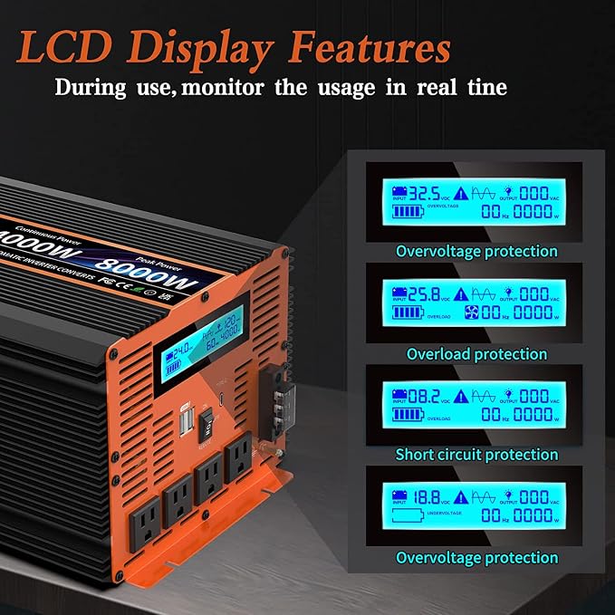 4000 Watt Pure Sine Wave Power Inverter 24V DC to 110V 120V Converter - Image 3