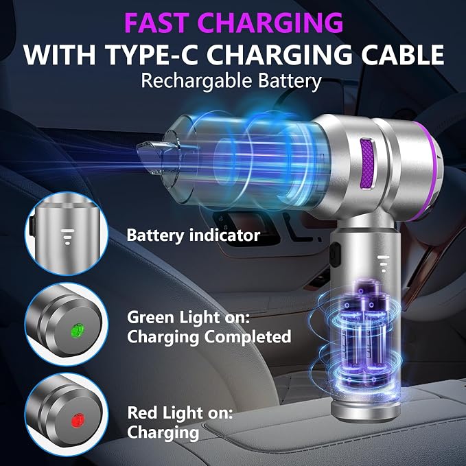 Car Vacuum, 4-in-1 Mini Cordless Vacuum Cleaner - Image 4