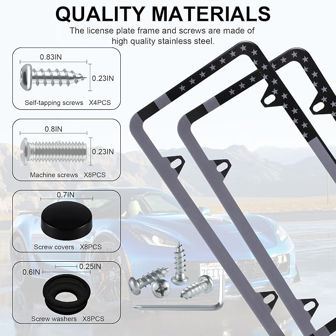 LivTee American Flag License Plate Frames, 4 Holes Stainless Steel License - Image 4