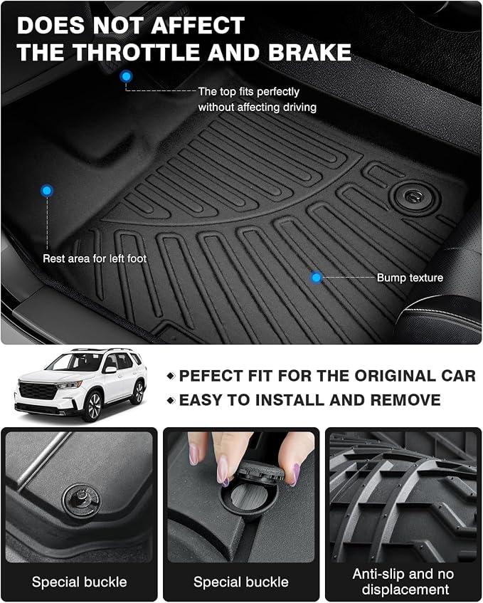 Powerty Floor Mats for 2023 2024 2025 Honda Pilot Accessories All Weather Floor - Image 4