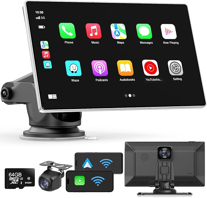 Portable Apple Carplay Screen for Car, 4K Dash Cam, 1080p Backup Camera DVR by Madoec