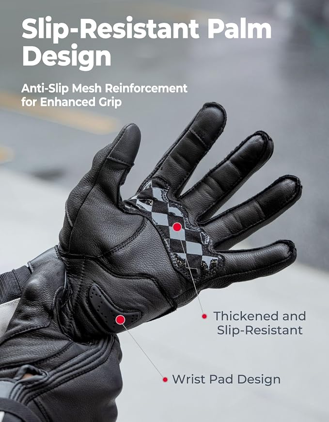 KEMIMOTO Motorcycle Leather Gloves, Sheepskin Protective Gloves - Image 4