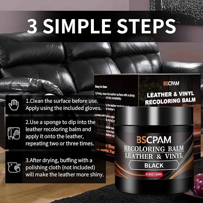 Black Leather Recoloring Balm, Leather Couch Scratch/Stain Remover, Leather - Image 5