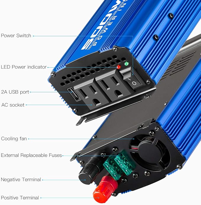 500W Car Power Inverter DC 12V to AC 110V Adapter - Image 2