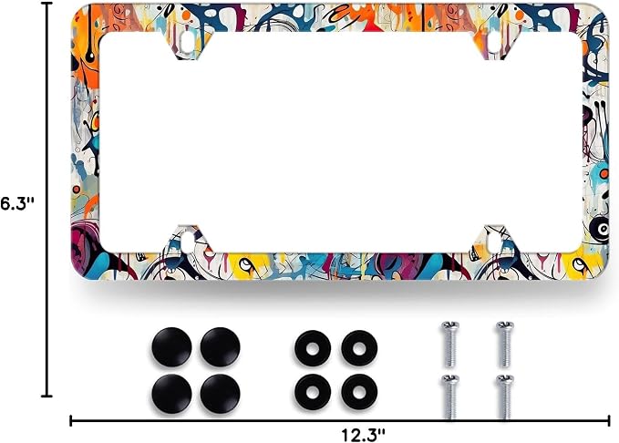 Abstract Graffiti Pattern License Plate Frame Colorful License Plate Stainless - Image 8