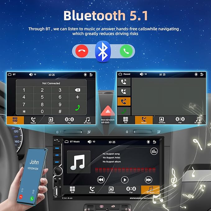 Podofo Wireless Carplay Car Stereo, 7 Inch Double Din Touchscreen Car Radio - Image 4