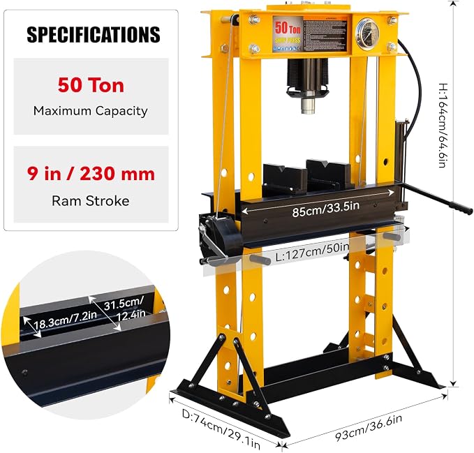 50T Hydralic Shop Press H-Frame Garage/Shop Floor Press - Image 2