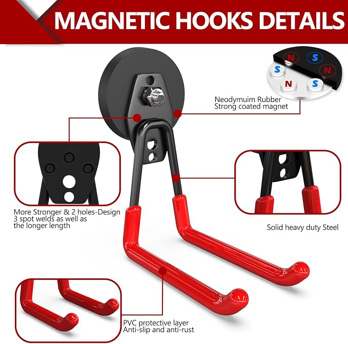 3-H Heavy Duty Magnet Garage Hooks 4 Pack, Extra Large Strong Magnetic Hooks - Image 4