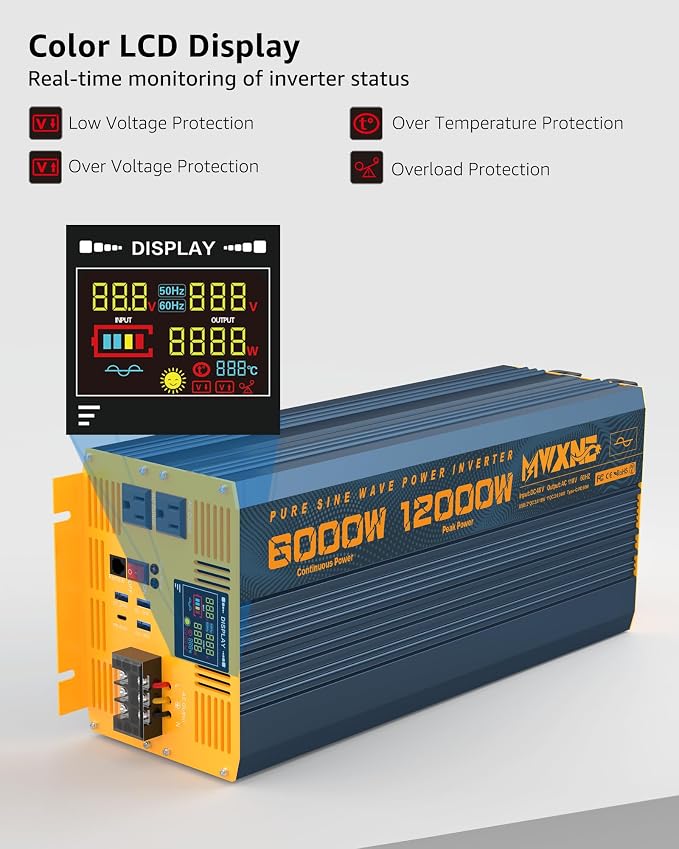 6000 Watt Power Inverter Pure Sine Wave 48V DC to 110V 120V Heavy Duty Inverter - Image 3