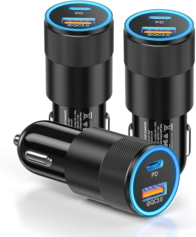 Car Charger USB C 3-Pack, Ancekoy 38W Dual Port PD + QC 3.0 Car Charger Adapter by Ancekoy