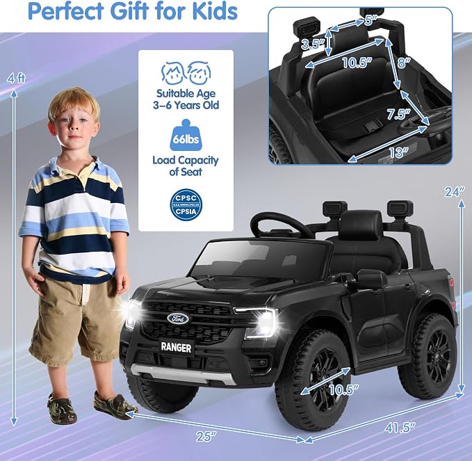 HONEY JOY Ride On Car, 12V Licensed Ford Ranger Electric Vehicle - Image 9