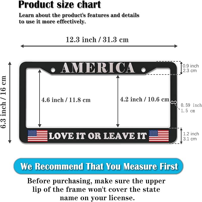 License Plate Frames Black and White License Plate Frame America Love It or - Image 2