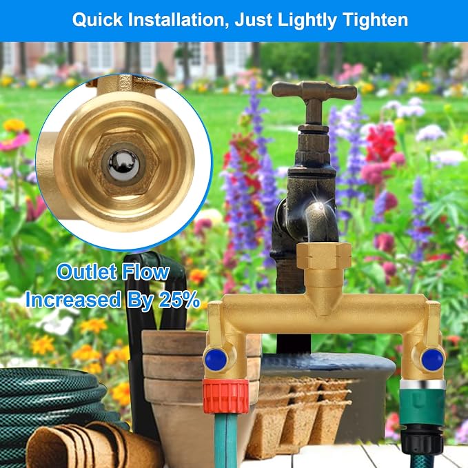 Brass Garden Hose Splitter, Garden Hose Splitter 2 Way Heavy Duty, - Image 2
