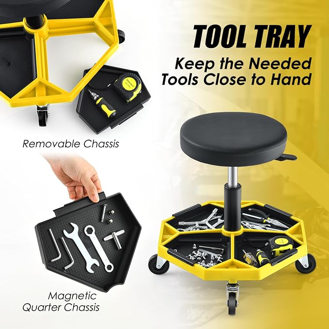 IRONMAX Rolling Mechanic Stool, Adjustable Shop Stool Creeper Seat - Image 4