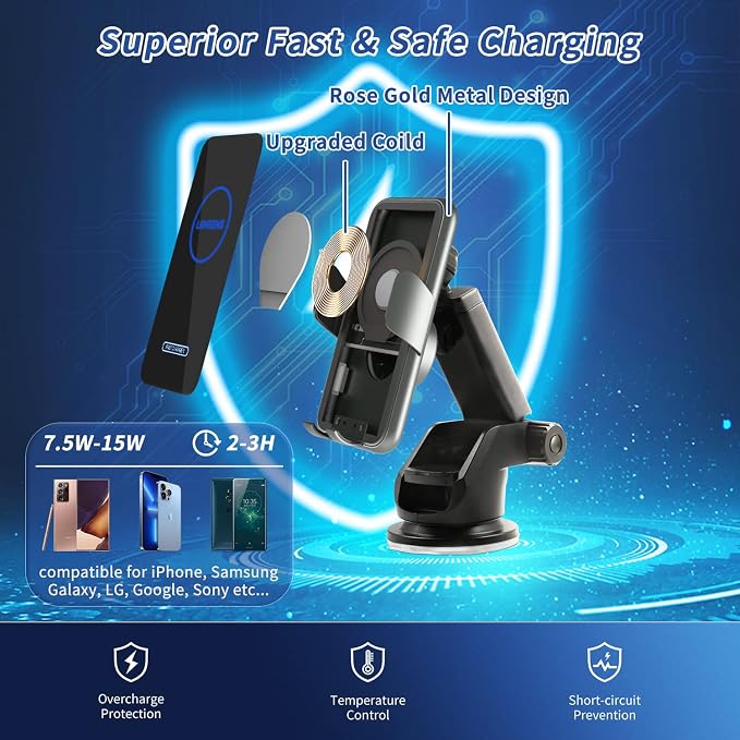 15W Fast Car Mount Charger, Charging Wireless Car Charger Phone Mount Phone - Image 3