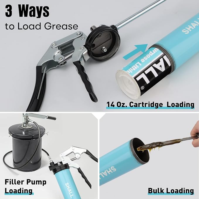 SHALL Grease Gun, 7000 PSI Heavy Duty Pistol Grip Grease Gun Kit w/Grease Gun - Image 7