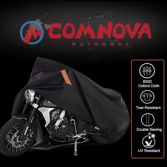 Comnova Motorcycle Cover 104 Inch, 600D Universal Motorcycles Cover Waterproof - Image 2