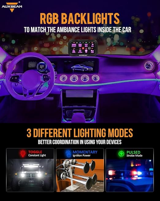 Auxbeam 8 Gang Switch Panel RC-800 RGB Wireless Remote Control Range Up to - Image 4