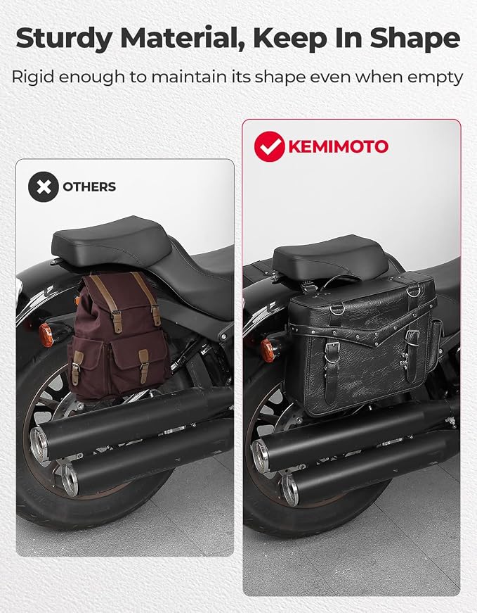 KEMIMOTO Motorcycle Saddlebags Heavy Duty 30L PU Leather Luggage Throw Over - Image 6