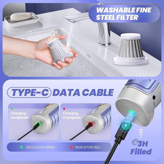 Saker Car Vacuum Portable Cordless 15000PA, 3 in 1 Handheld Vacuum - Image 5