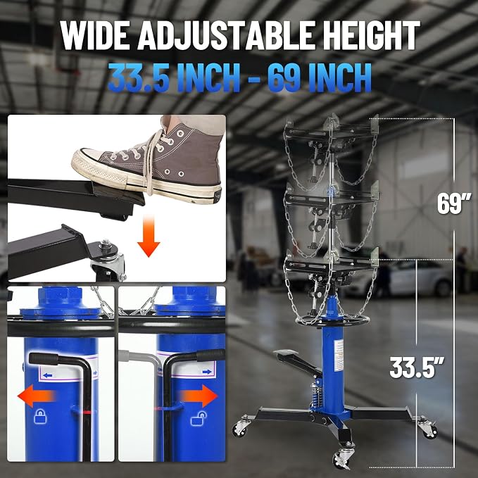 Transmission Jack with 2 Stage Hydraulic Ram, 1322 LBS Hydraulic Telescoping - Image 2