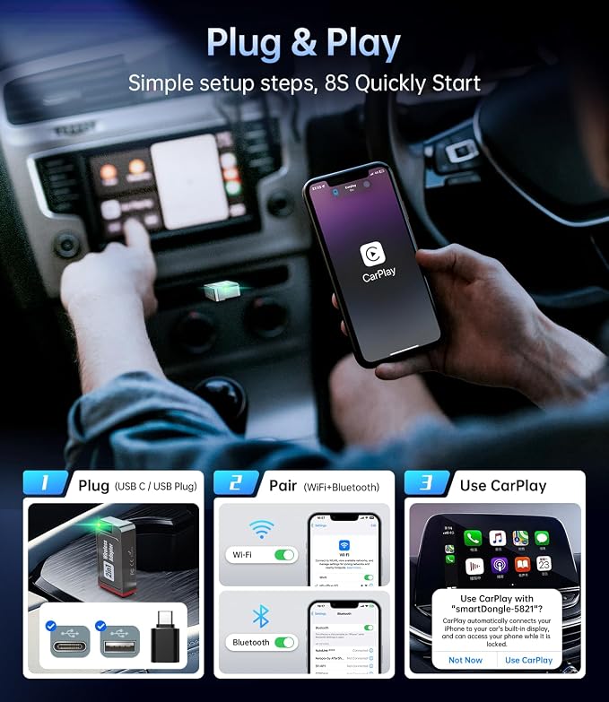 Wireless Carplay Adapter, 2025 Upgrade Mini USB Design - Image 3