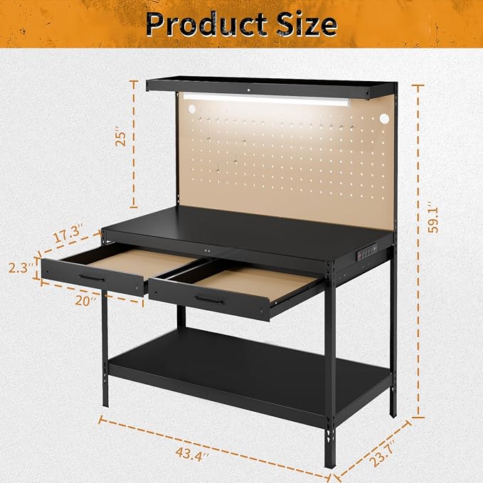 Work Bench, Work Benches for Garage, Work Table, A3 Steel 600LBS Capacity - Image 2