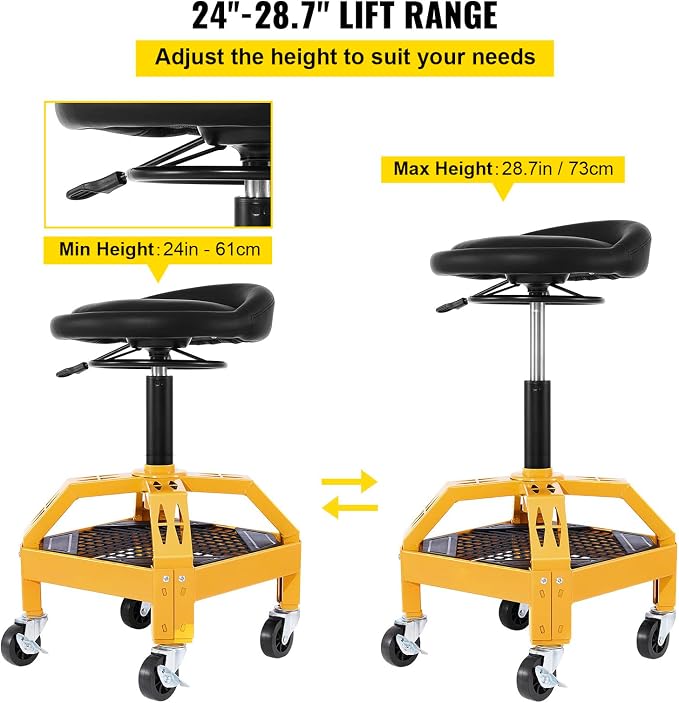 VEVOR Rolling Garage Stool, 300LBS Capacity, Adjustable Height from 24 in to - Image 5