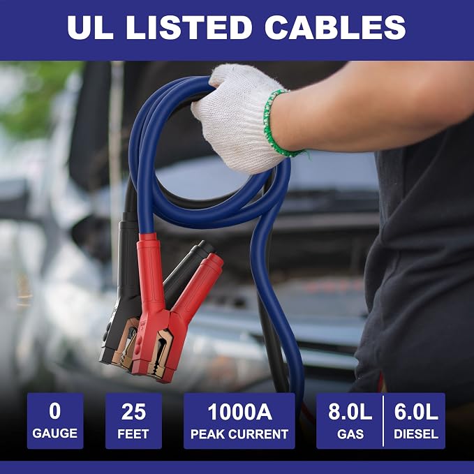 Heavy Duty Jumper Cables, 0 Gauge 25 Feet 1000Amp Booster Cables, UL Listed - Image 4