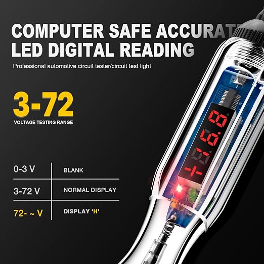Upgraded 3-72V LED Digital Automotive Circuit Tester, DC Voltage Test Light - Image 3