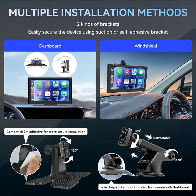7” Wireless Carplay &Android Auto IPS Touch Screen, Portable Car Stereo - Image 7