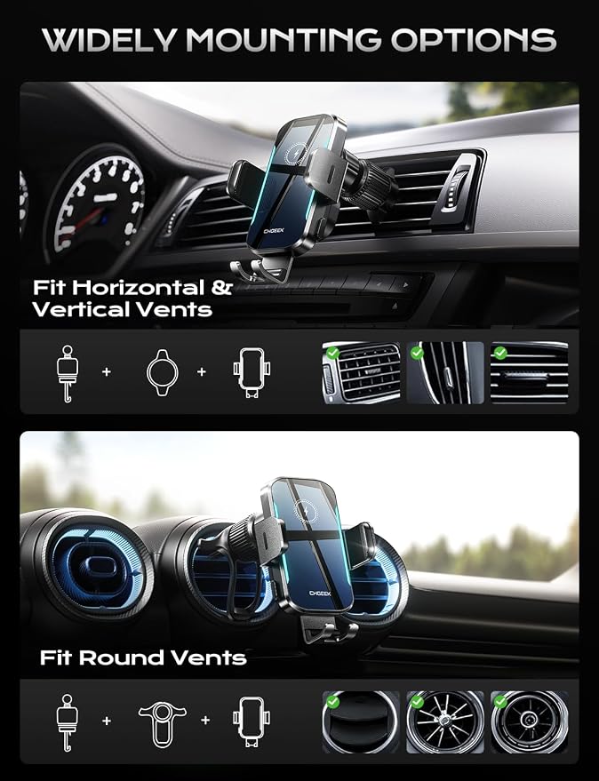 CHGeek 15W Wireless Car Charger – Auto-Clamping Qi Fast Charging Vent Mount - Image 2