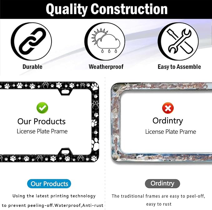 License Plate Frames Paw Prints License Plate Holder Bear Paw Auto Accessory - Image 5