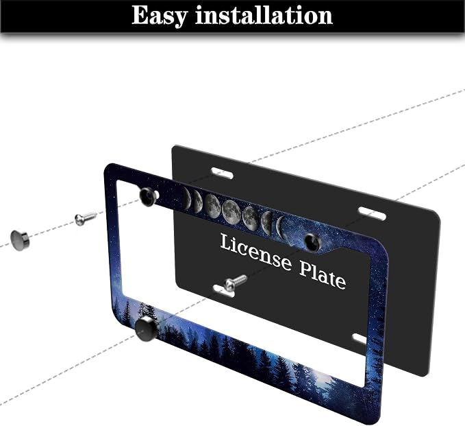 License Plate Frame Multicolor License Plate Cover Forest Starry Night Moon - Image 7