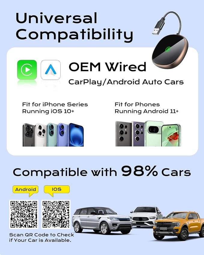 Wireless Carplay Adapter for iPhone & Android Auto 2-in-1, Plug & Play Low - Image 6