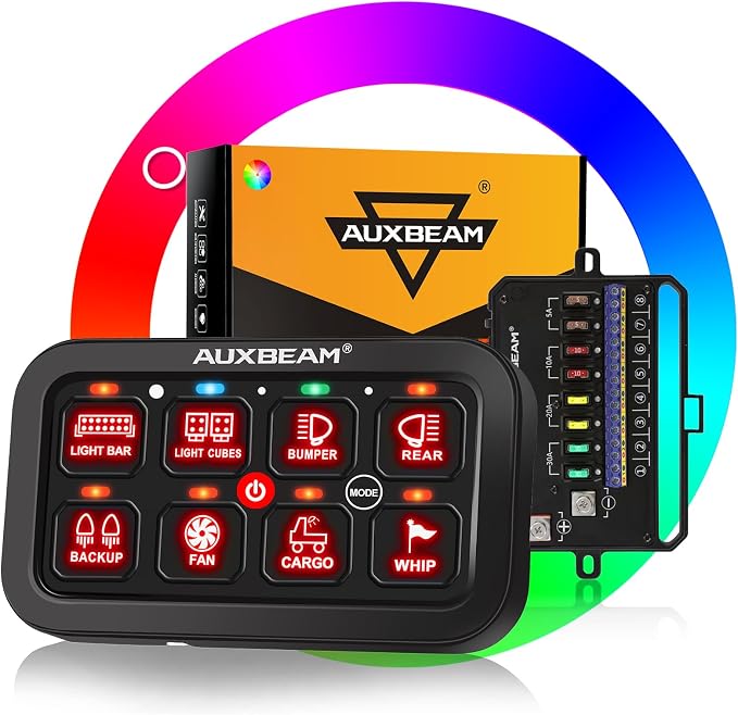 Auxbeam 8 Gang Switch Panel RA80 Auto-Dimmable RGB Switch Panel w/Momentary by Auxbeam