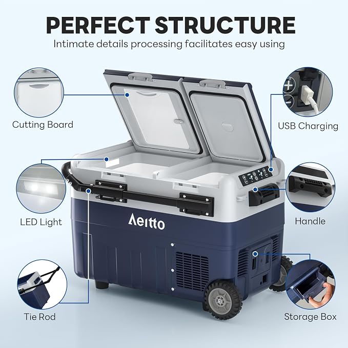 Aeitto 12 Volt Car Refrigerator, 42QT Dual Zone Portable Car Fridge Freezer - Image 5