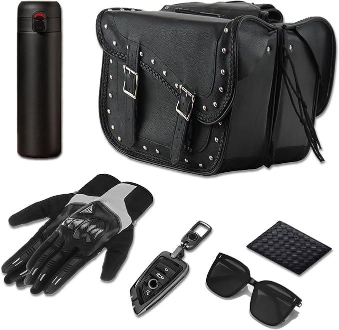 GARGOYLE BELLS Genuine Leather Motorcycle Saddle Bags Motorcycle Luggage Bag - Image 3