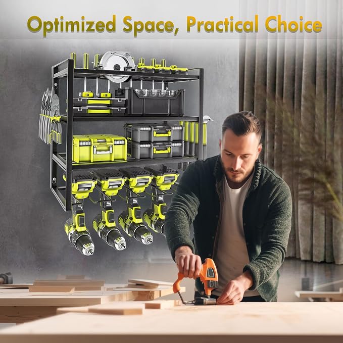 Wall Mount Power Tool Organizer, 4 Layer 4 Drill Hangers Storage Rack, Tool - Image 7