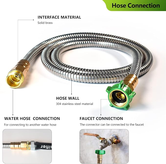 Metal Short Garden Hose 6 ft, 8 ft, 12 ft Flexible Stainless Steel Leader Hose - Image 2