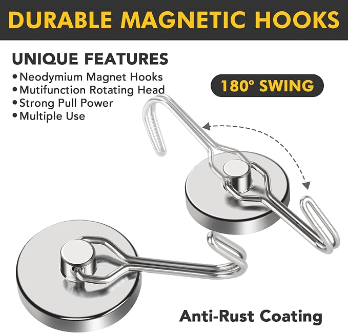 MIKEDE Magnetic Hooks, 70LB+ Swivel Swing Strong Magnetic Hooks Heavy Duty - Image 5