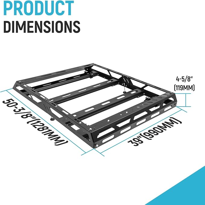 ECOTRIC 50" x 39" x 4.75" Roof Rack Cargo Basket W/Cross Bars Fit - Image 4