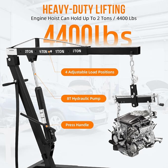 Engine Hoist with Lever, 2 Ton 4000 Lbs Heavy Duty Folding Cherry Picker Engine - Image 2