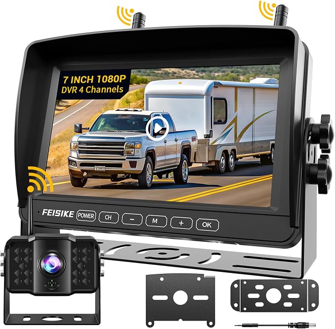 RV Backup Camera Wireless with 7" 1080P Monitor, by FEISIKE
